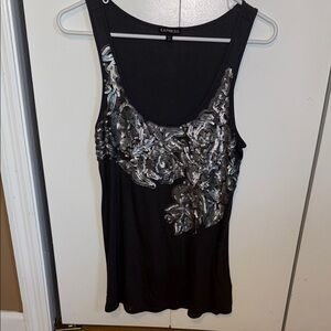 Express Embellished Black Tank Top with Silver Accents